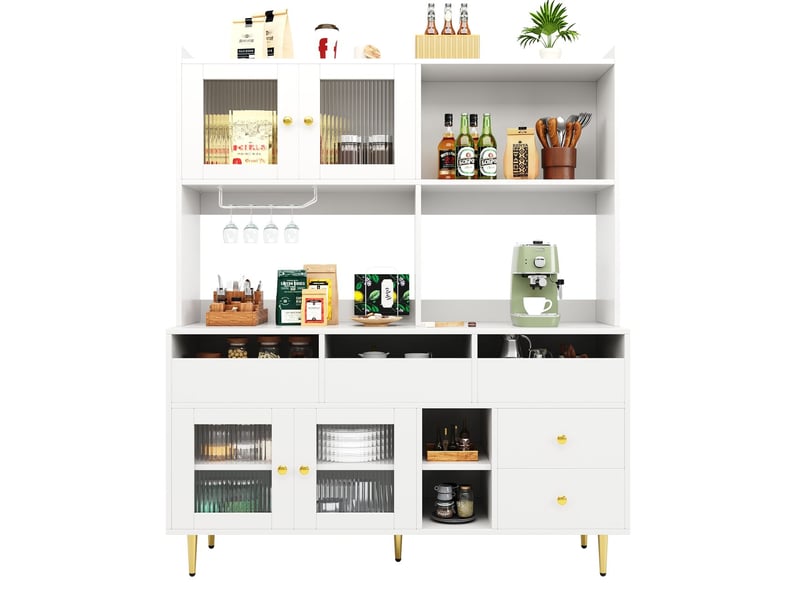  Buffet 150x40x170, moderne minimaliste avec portes vitrées rangement multi-couches accents dorés buffet salle à manger  - Conforama A