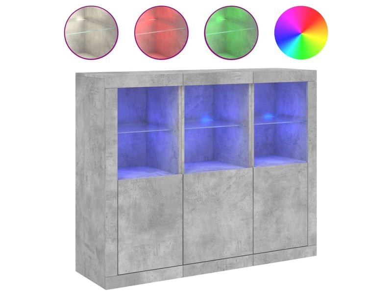  Buffets avec lumières led 3 pcs - bahut - meuble de rangement gris béton bois d'ingénierie  - Conforama A