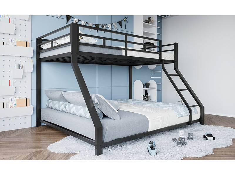  Lit superposé métal 90x200 cm et 140x200 cm noir avec échelle et garde-corps certifié en747 sans matelas Sol Morn - Conforama D
