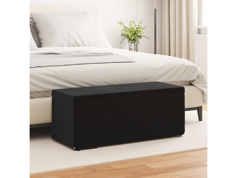  Tabouret bas, ottoman noir 101x41x40 cm velours et bois composite  - Conforama B