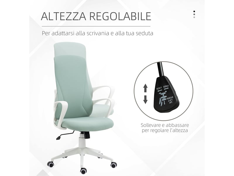  Chaise de bureau ergonomique et rembourrée, réglable en hauteur et à bascule, 62 x 56 x 110-119,5 cm, verte  - Conforama E