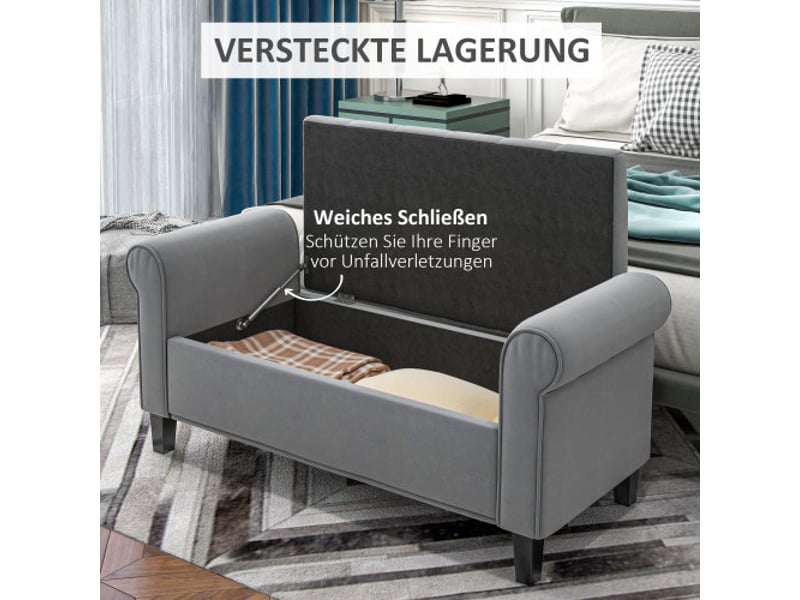  Banc rembourré gris effet velours avec rangement, 126x48,5x47 cm, charge 120 kg, pour chambre et entrée  - Conforama C