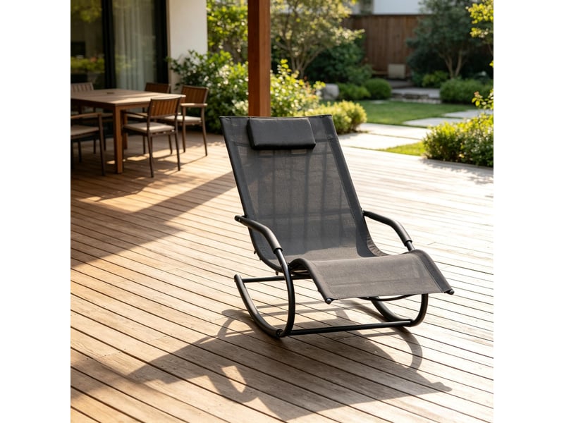  Chaise à bascule moderne, fauteuil relax ergonomique en métal galvanisé et textilène, noir, charge maximale 160 kg  - Conforama D
