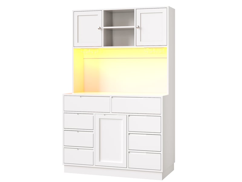  Haut de rangement cuisine 120x40x183.5 cm led 8 tiroirs mdf blanc  - Conforama A