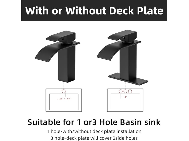  Robinet de lavabo moderne noir mat effet cascade avec poignée unique, compatible 17*15.2cm Washbasin faucet - Conforama C