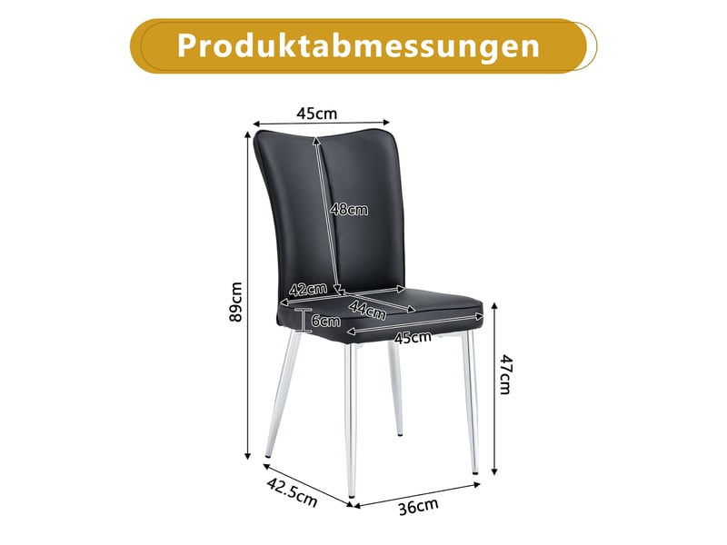  Lot de 2 chaises de salle à manger en similicuir pu noir, pieds en métal argenté W3658P368313 - Conforama C