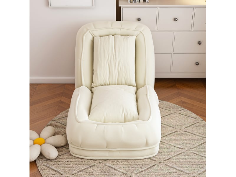Canapé convertible 1 place en tissu blanc cassé, 5 positions 90°-180°, 2 coussins, pliable et gain de place - Conforama E