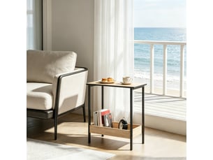 Table d'appoint avec étagère en métal et bois noir et chêne clair 50x25x55 cm