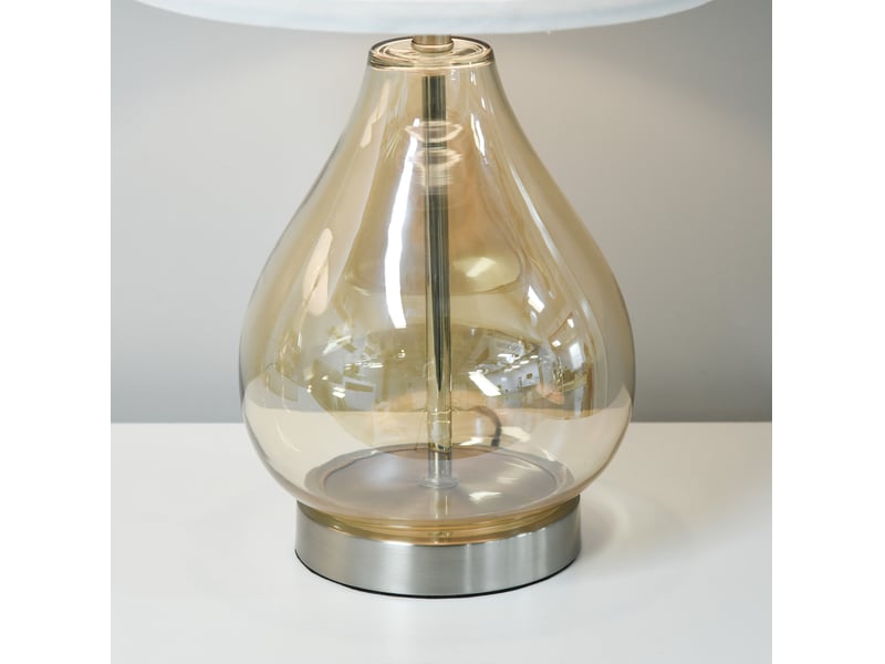  Lot de 2 lampes de table ø30 x 56 cm, verre ambre, abat-jour en lin blanc et acier, douille e27 40 w  - Conforama D