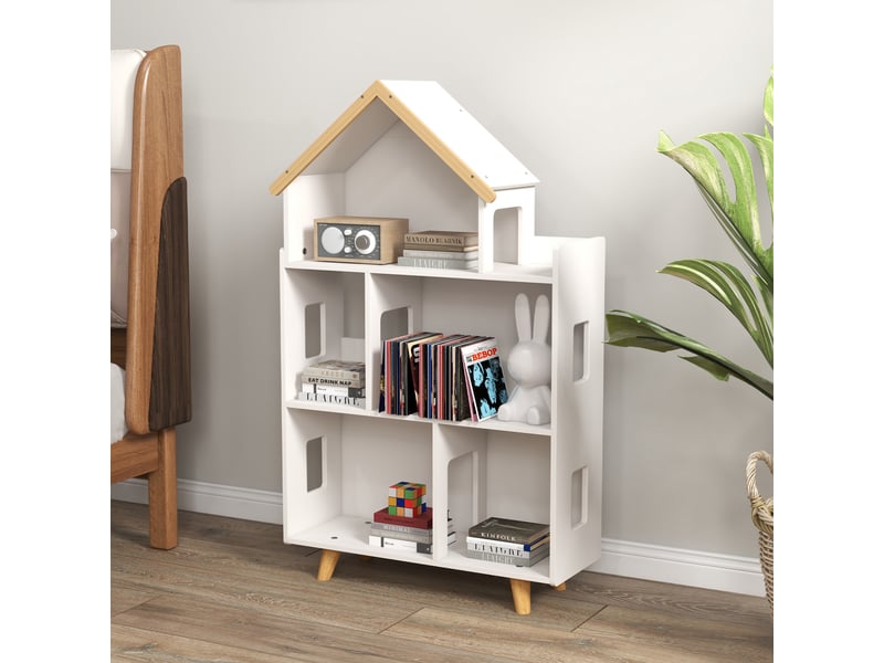  Bibliothèque à 3 niveaux pour enfants de 3 à 6 ans, idéale pour les livres et les jeux. En mdf et pin, 65 x 25 x 108,5 cm, blanche.  - Conforama C