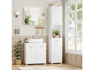Meubles colonnes de salle de bain armoire de rangement haute placard sur pied avec portes tiroir blanc 37x30x180cm