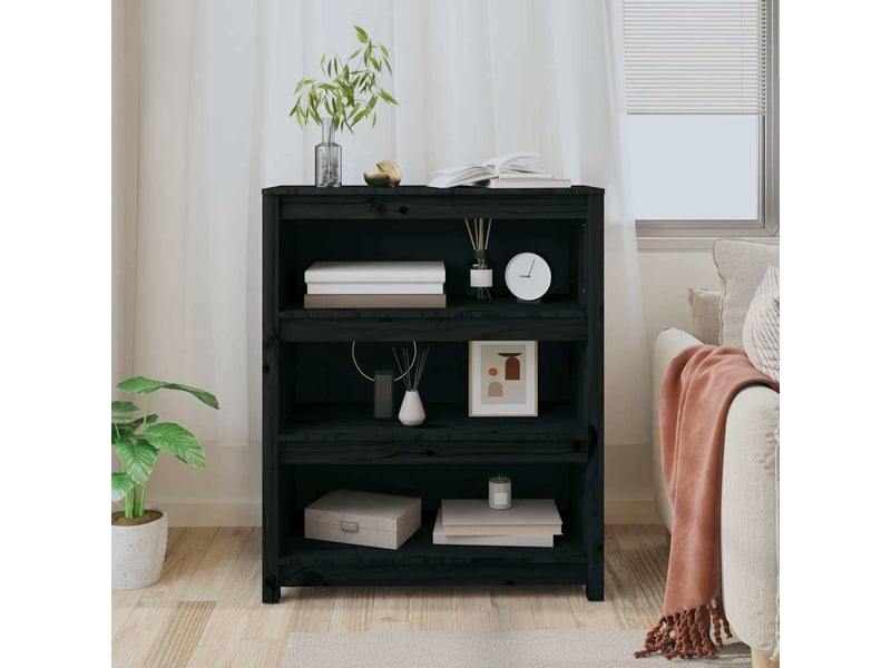  Bibliothèque, meuble de rangement salon noir 80x35x97 cm bois de pin massif  - Conforama C
