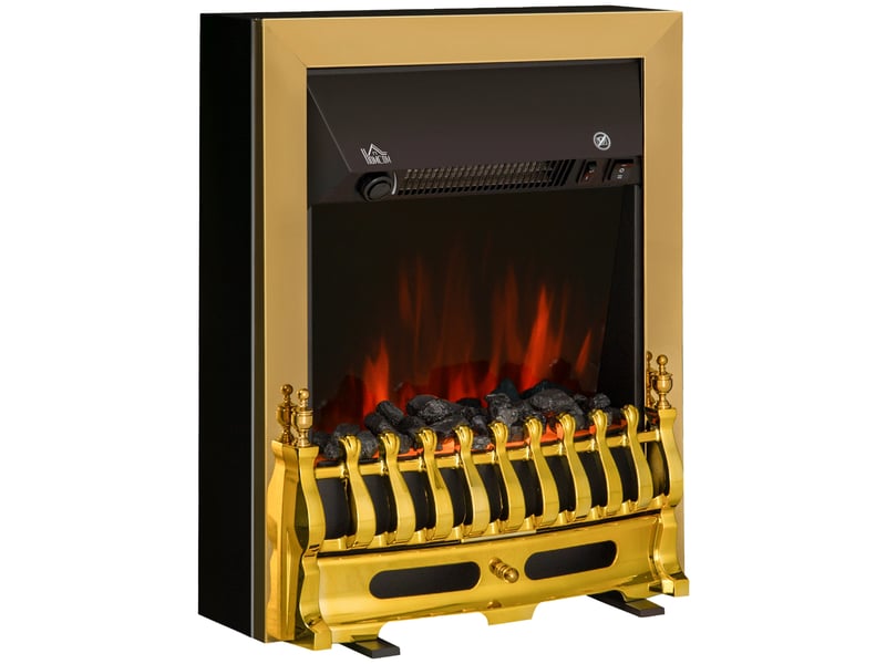  Cheminée électrique effet flamme style néo rétro, thermostat 1000 ou 2000 w, noir et doré  - Conforama B