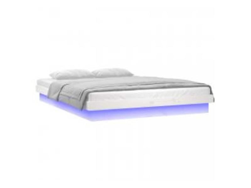 Lit double- lit adulte - cadre de lit à led sans matelas blanc 160x200 cm bois massif - Conforama C