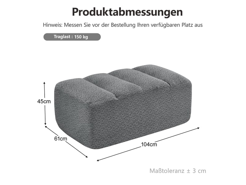  Repose-pieds - 104x61x45 cm - ottoman modulaire sans cadre en molleton bouclé - gris  - Conforama E
