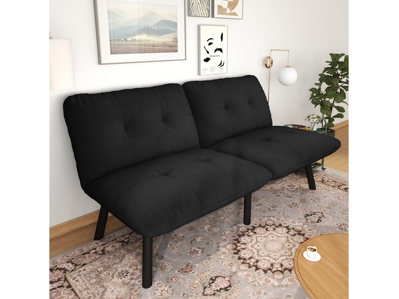  Canapé-lit pliant 2 places en velours noir avec fonction couchage  - Conforama E