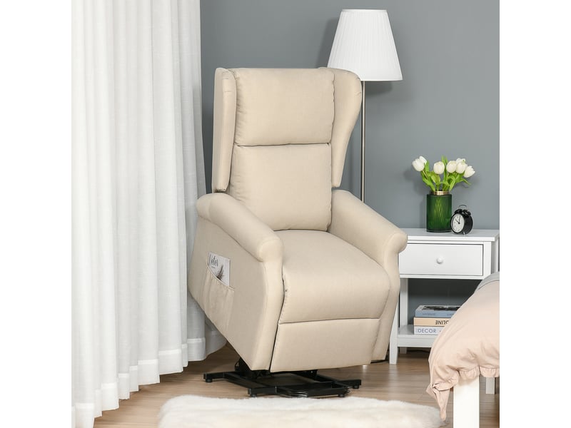  Fauteuil de relaxation, fauteuil releveur inclinable, tissus, 74x94x111cm, crème  - Conforama D