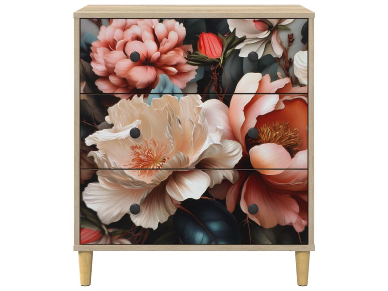  Commode chambre, meuble de rangement borne imprimé pivoine légère 66 x 36,5 x 75 cm sonoma  - Conforama E