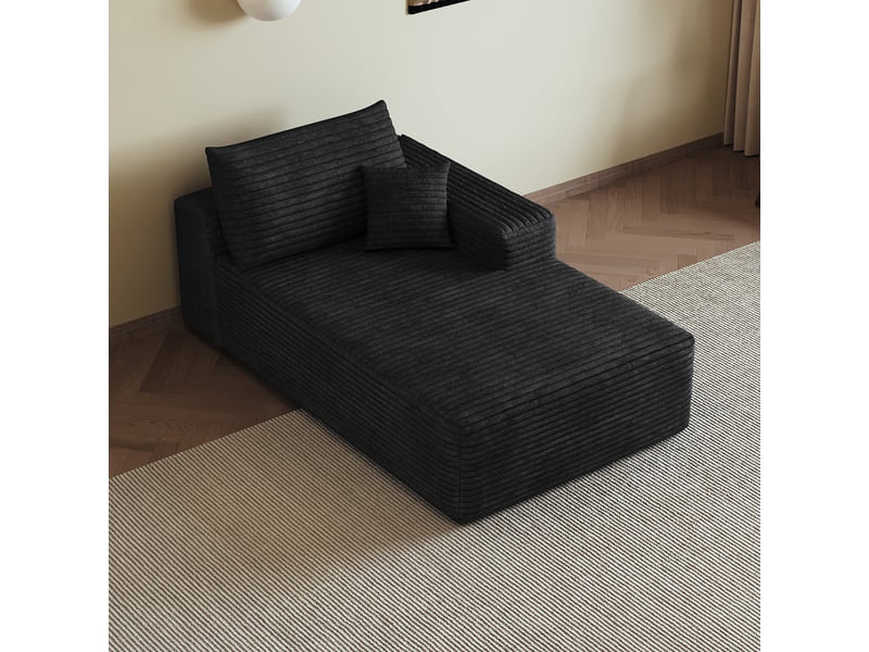  Canapé d’angle réversible avec méridienne et assise enveloppante  - velours côtelé - noir  - Conforama B