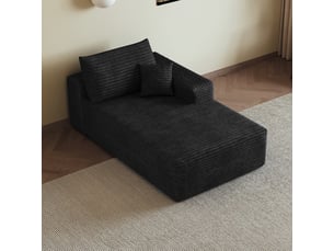 Canapé d’angle réversible avec méridienne et assise enveloppante - velours côtelé - noir