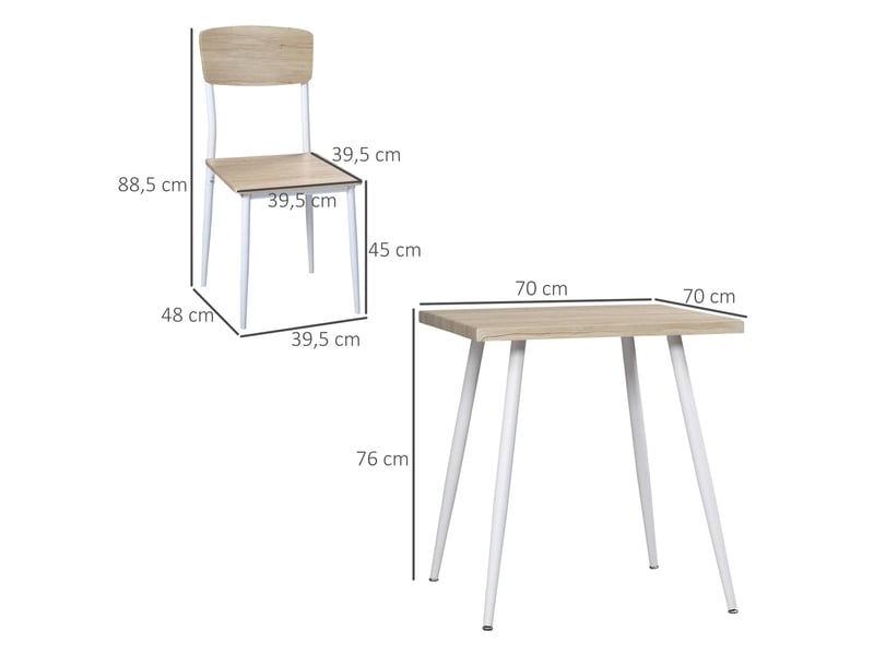  Ensemble table à manger carrée 3 pièces avec 2 chaises cuisine salle à manger plateau mdf châssis métal blanc  - Conforama E