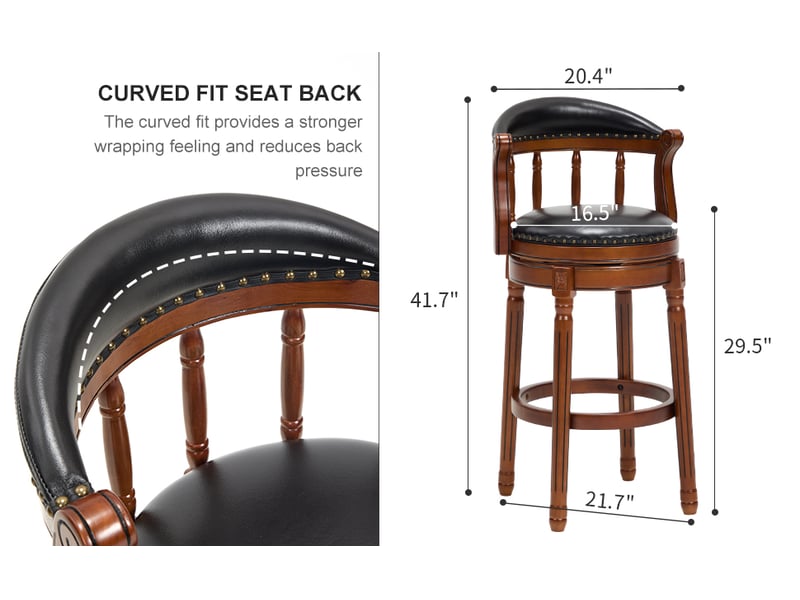  Tabouret de bar pivotant 360°,54,8x54,8x96 cm,avec dossier,cuir véritable,noir  - Conforama C