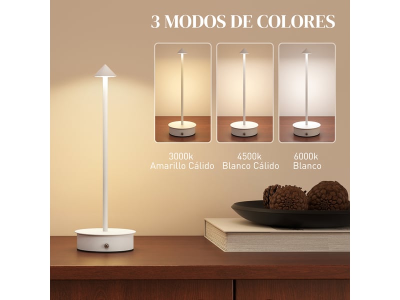  Lot de 2 lampes de table led rechargeables avec port usb, commande tactile et intensité lumineuse réglable, ø10 x 30 cm, blanches  - Conforama D