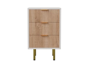 Table de chevet, table basse avec rangement, 3 tiroirs, blanc et bois clair, pour chambre à coucher et salon