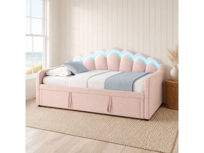  Lit gigogne 2x90x200 cm convertible en canapé avec led en velours  - Conforama D