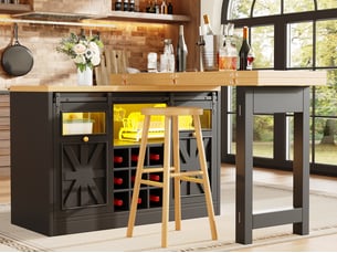 Îlot de cuisine 120cm, table de bar, avec plateau rotatif 360°, led variable, casier à bouteilles, design moderne, noir
