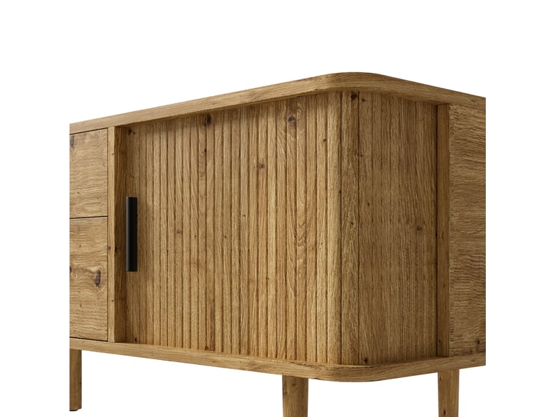  Meuble tv avec 4 tiroirs et 2 portes coulissantes, espace sous meuble pour salon, mdf décor bois, 165 × 40 × 46 cm  - Conforama E