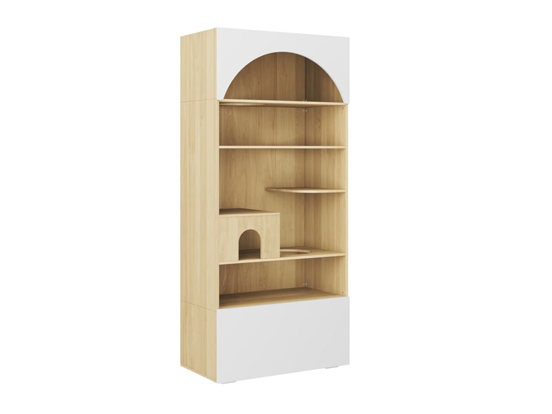  Meuble pour félins multifonction blanc et bois clair, escalade, repos et rangement vertical à domicile  - Conforama D