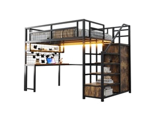 Lit mezzanine 140x200 cm <strong>MERAX</strong>  <strong>lit enfant noir</strong> coloris noir