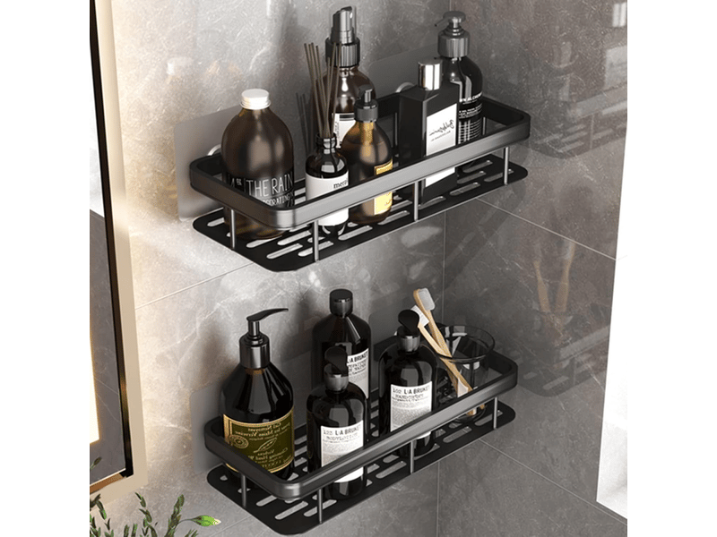  Étagère de douche, étagère de rangement sans perçage, étagère de salle de bain (double couche) noir  - Conforama D