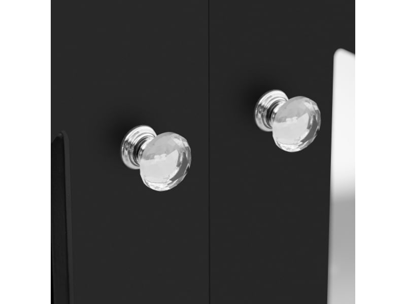  Buffet miroir 160x40x84cm, avec poignées en cristal froid, 4 portes, avec étagères réglable, mdf noir  - Conforama E