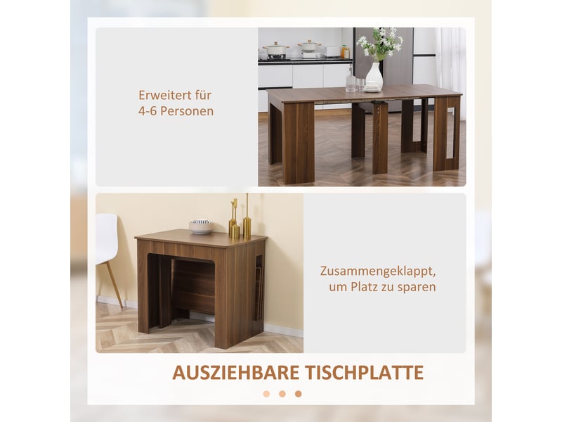  Table à manger extensible avec plateau rabattable et roulettes en panneaux de particules marron pour salle à manger  - Conforama E