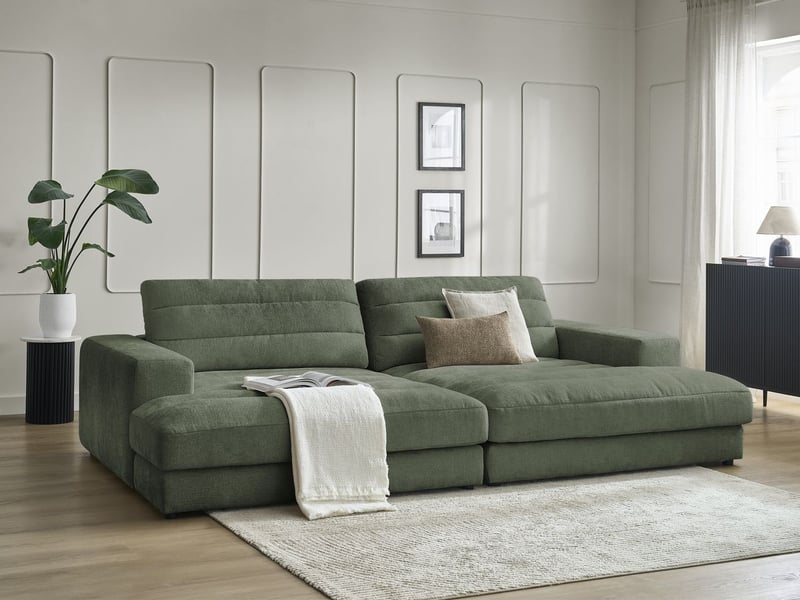  Bobochic canapé droit fixe 4 places sierra assise profonde tissu texturé vert SIERRA - Conforama B