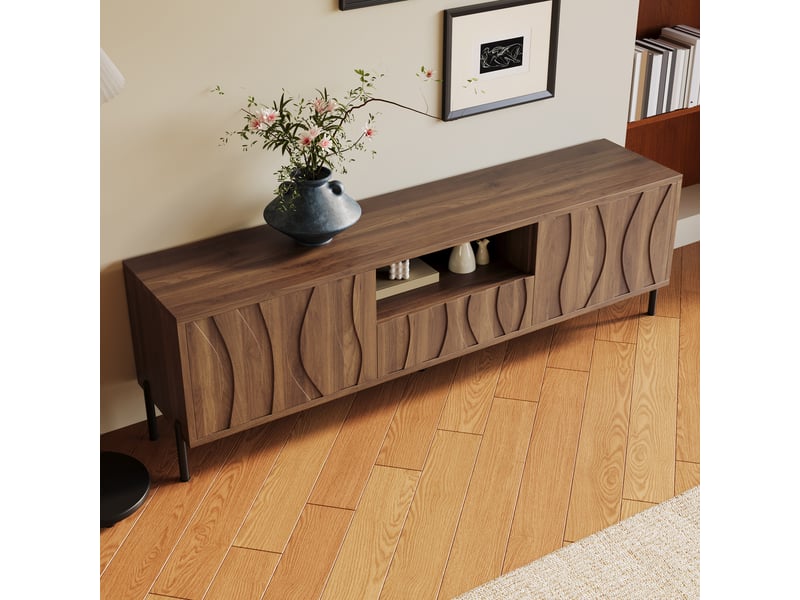 Meuble tv 160x35x46 cm - meuble bas avec 3 portes, espace de rangement, design moderne pour salon - Conforama E
