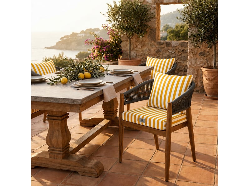  Coussins chaise jardin assise + dossier 40x40cm rayure jaune  - Conforama B
