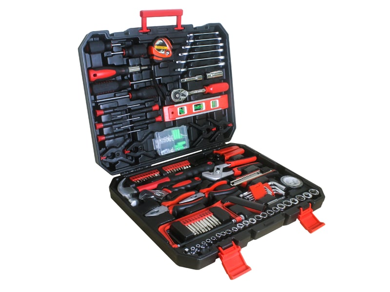  Boîte à outils 45.5x35.5x8.9 cm, ensemble de 238 pièces avec serrure, métal, noir et rouge  - Conforama B