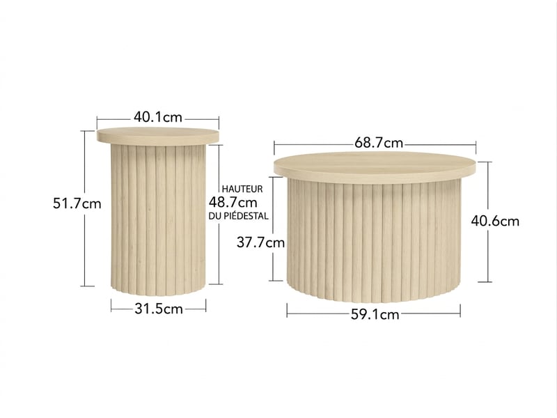  Lot de 2 tables basses rondes aspect bois naturel  - Conforama E