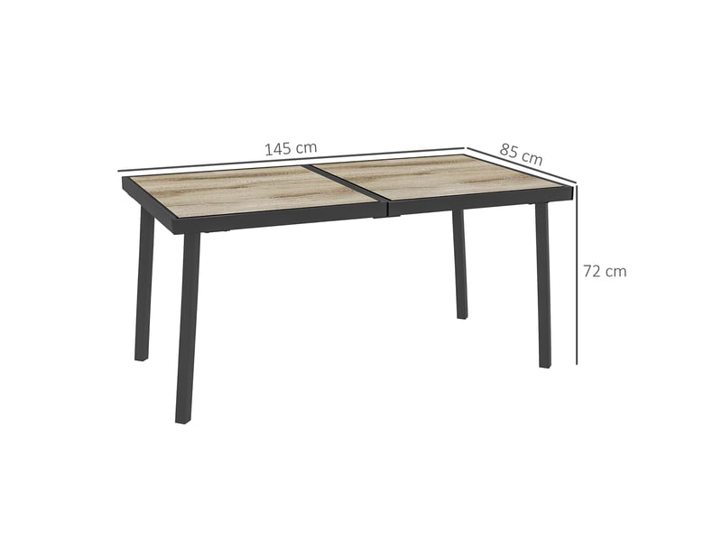 Table de jardin 145 x 85 x 72 cm grise en acier, plateau plastique aspect bois, pour 6 personnes - Conforama C