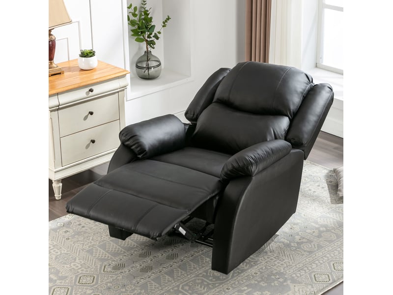  Fauteuil relax manuel en similicuir noir avec repose-pieds et poche latérale  - Conforama B
