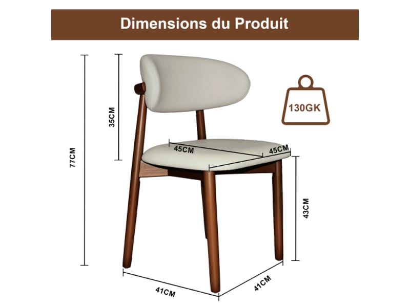 Chaise de salle à manger en bois massif – dossier ergonomique, pieds antidérapants, chêne finition noyer, lot de 2 - Conforama C