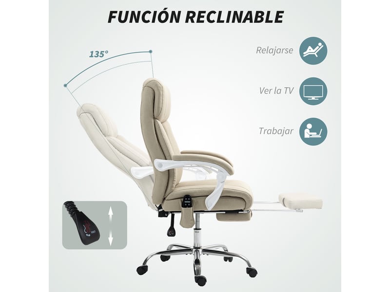  Fauteuil de bureau massant beige avec chauffage lombaire, inclinaison à 135° et repose-pieds  - Conforama W