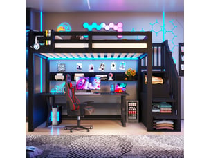 Lit mezzanine 90x200 cm <strong>HAVRYA</strong> <strong></strong> coloris noir