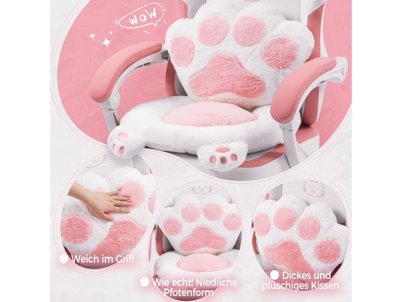  Fauteuil gaming ergonomique– design pattes de chat – tissu rose – repose-pieds – réglable  - Conforama B