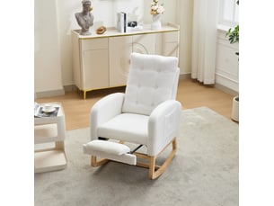 Fauteuil à bascule avec repose-pieds coulissant, ports usb et usb-c, poches latérales en bouclé blanc