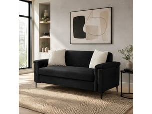 Canapé droit fixe 2 places noir en tissu, style scandinave avec clous décoratifs, idéal pour le salon moderne
