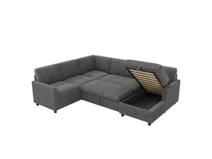 Canapé d'angle convertible en u, grand canapé en velours côtelé gris, lit d'appoint avec méridienne et coffre pour salon, 274x220 cm